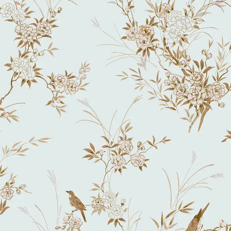 Tapete, blau, Blumen, Vögel, 125121, Shabby Chic by Rachel Ashwell Echt