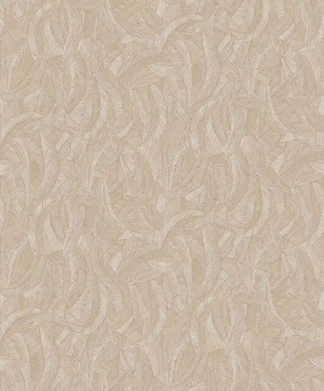 Vliestapete, beige, Blätter, Federn, ROM201, Romance, Masureel Zertifiziert