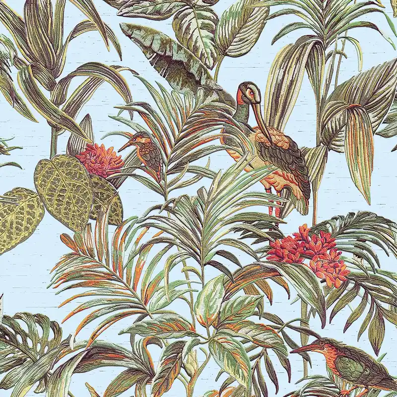 Nur Heute Luxus Vliestapete, blau, Vögel, Blumen, Blätter, DE120014, Best Sellers, Design ID