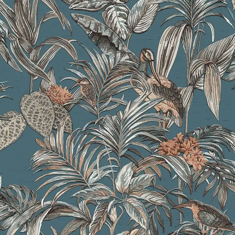 Luxus Vliestapete, blau, Vögel, Blätter, Blumen, DE120016, Best Sellers, Design ID Heißes Angebot