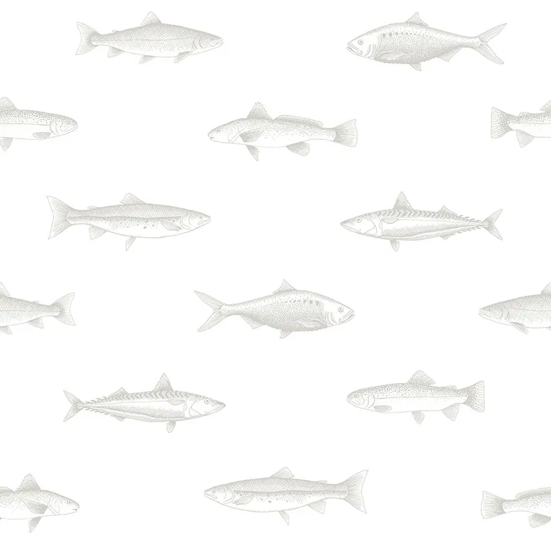 Wochenendangebot Weiße Vliestapete mit silbernen Fischen 138966, Regatta Crew, Esta