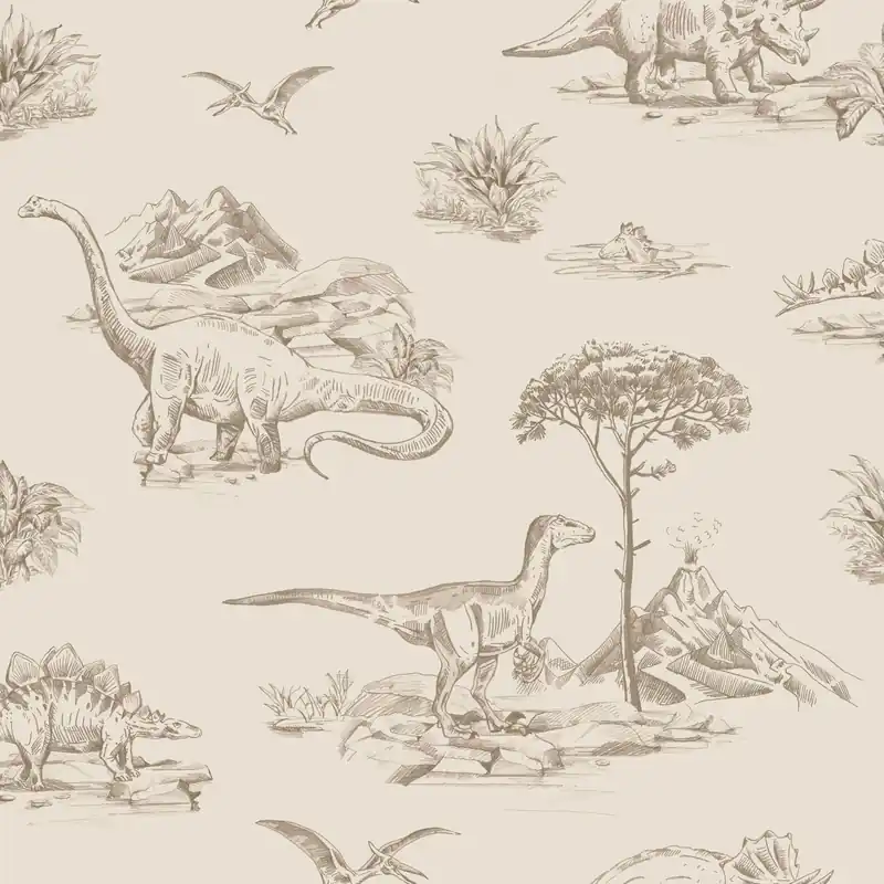 Neu Im Sortiment Beige Kindertapete mit Dinosauriern 139557, To the Moon and Back, Esta Home
