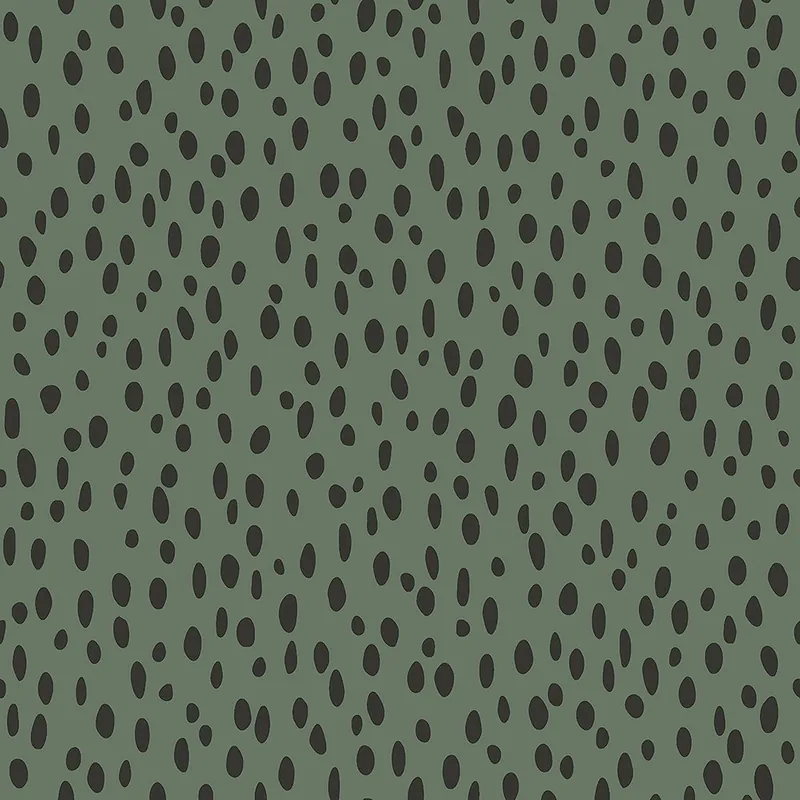 Grüne Vliestapete für die Wand mit schwarzen unregelmäßigen Ovalen 139258, Forest Friends, Esta Aktuell