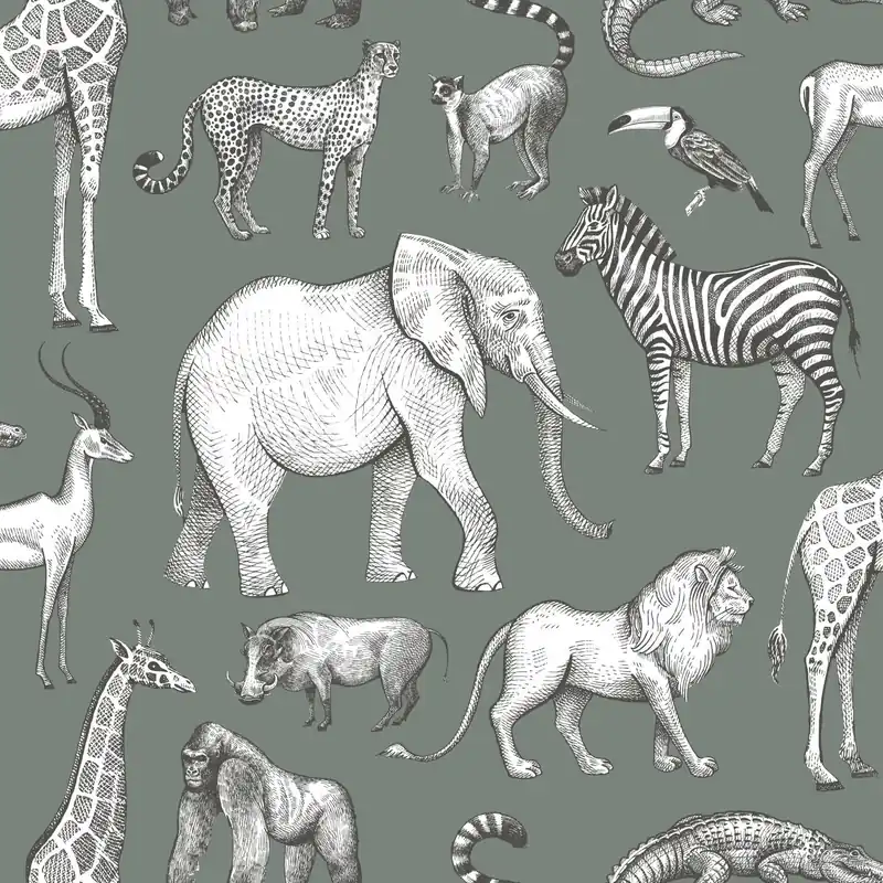 Sofort Bestellen Grüne Vliestapete, Tiere aus Afrika, 139513, To the Moon and Back, Esta Home