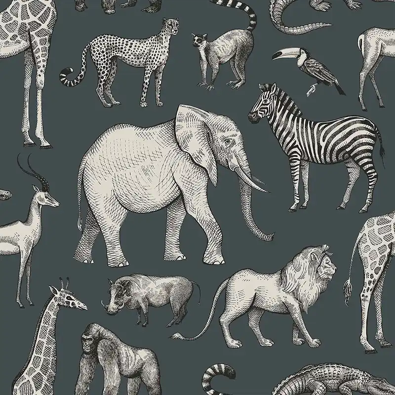 Dunkelblaue Vliestapete Tiere aus Afrika 139272, Forest Friends, Esta Versand Am Gleichen Tag