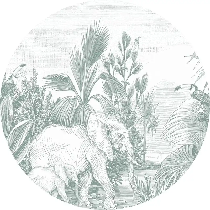 Selbstklebende kreisförmige Tapete Dschungel, Elefanten 159076, Durchmesser 70 cm, Forest Friends, Esta Preisknaller