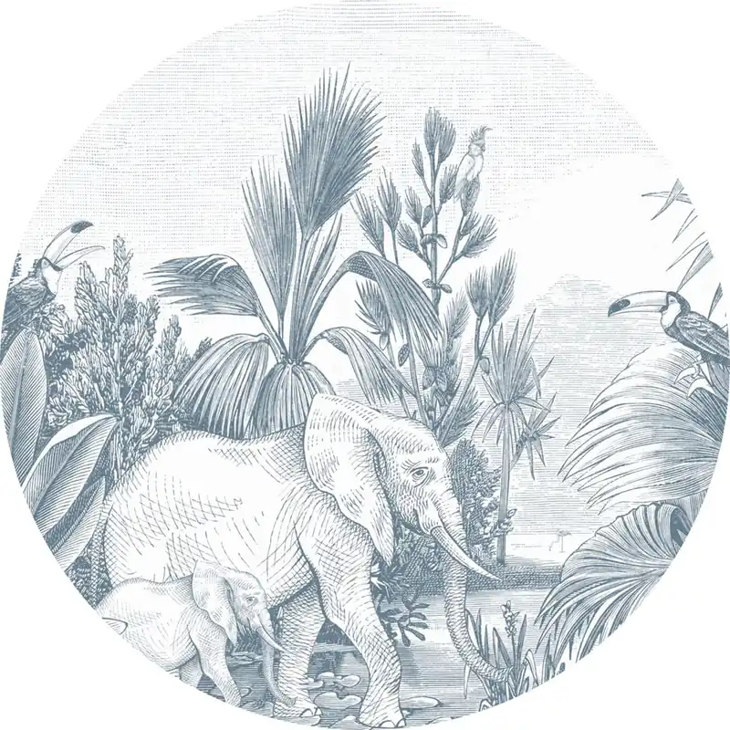 Selbstklebende kreisförmige Tapete Dschungel, Elefanten 159089, Durchmesser 140 cm, Forest Friends, Esta Nur Für Kurze Zeit