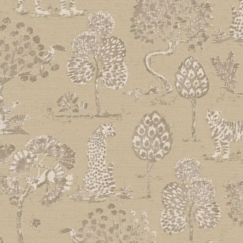 Nur Heute Braun-beige Vliestapete mit Bäumen, Tigern und Leoparden 317311, Oasis, Eijffinger
