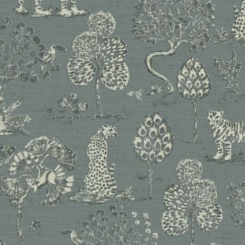 Blaue Vliestapete mit Bäumen, Tigern und Leoparden 317315, Oasis, Eijffinger Beliebt