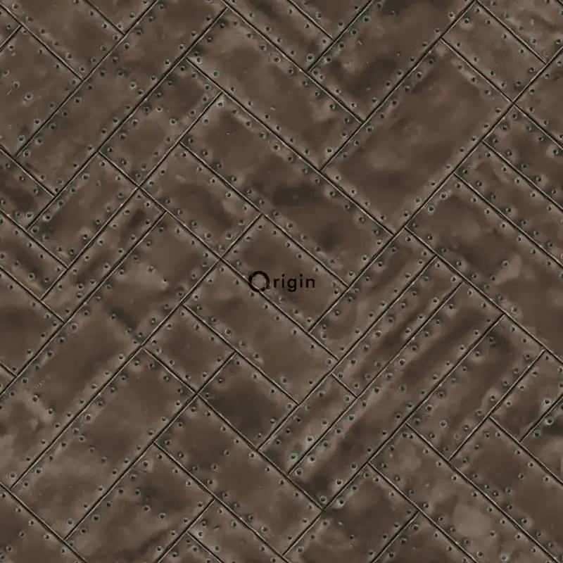 Markenprodukt Braune Vliestapete, Metallplattenimitat mit Nieten 337239, Matières - Metal, Origin