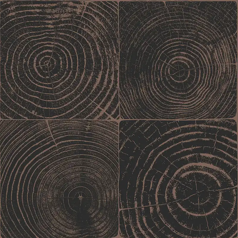 Tapete in schwarzbrauner Holzoptik mit Jahresringen, 347550, Matières - Wood, Origin Rabatt