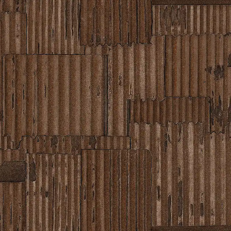 Braune Metallic Vliestapete, Wellblech-Design 347616, Matières - Metal, Origin Finale Aktion
