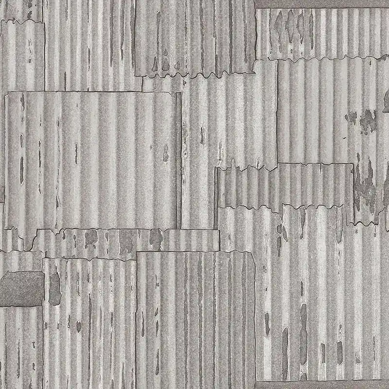 Grau-Silber Metallic Vliestapete, Wellblech-Design 347615, Matières - Metal, Origin Solange Der Vorrat Reicht