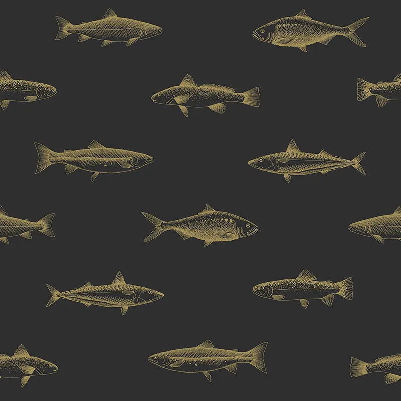 Garantierte Lieferung Schwarze Vliestapete mit Goldfischen 139124, Black & White, Esta