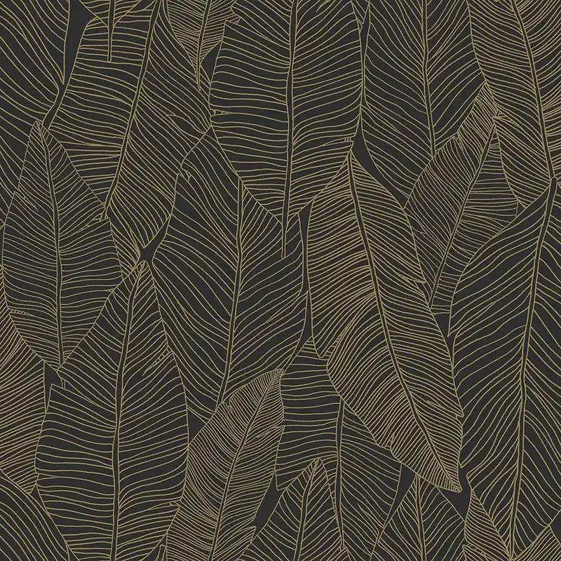 Schwarze Vliestapete mit goldenen Blattkonturen 139126, Black & White, Esta Neuheit