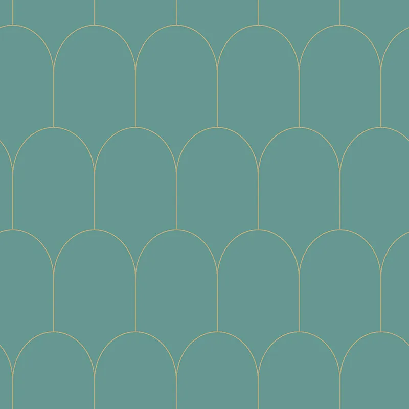 Neuheit Türkis Vliestapete, geometrisches Bogenmuster 139204, Art Deco, Esta