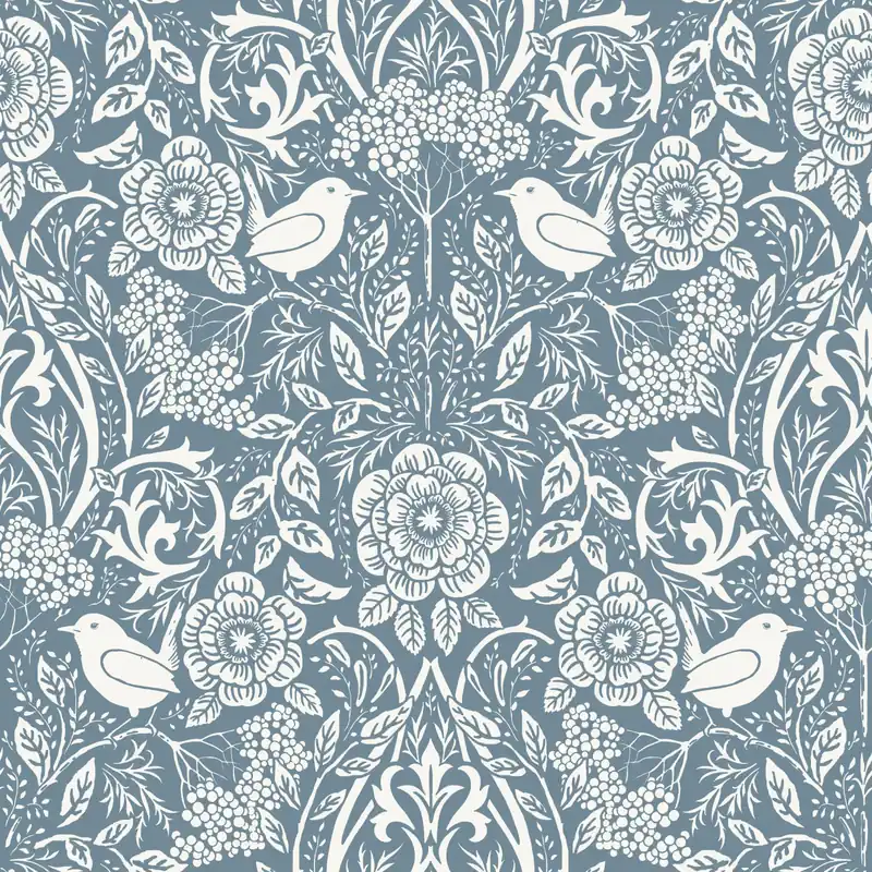 Versand Am Gleichen Tag Blaue Tapete mit Pflanzen und Vögeln, 139477, Vintage Flowers, Esta Home