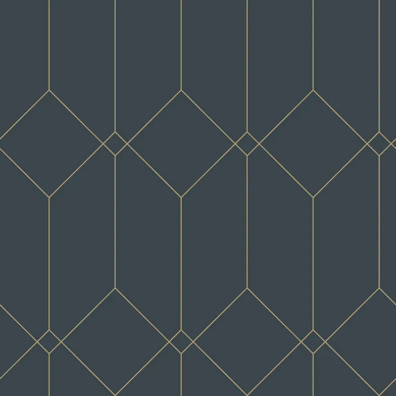 Dunkelblaue geometrische Vliestapete, goldene Linien 139225, Art Deco, Esta Ausverkauf