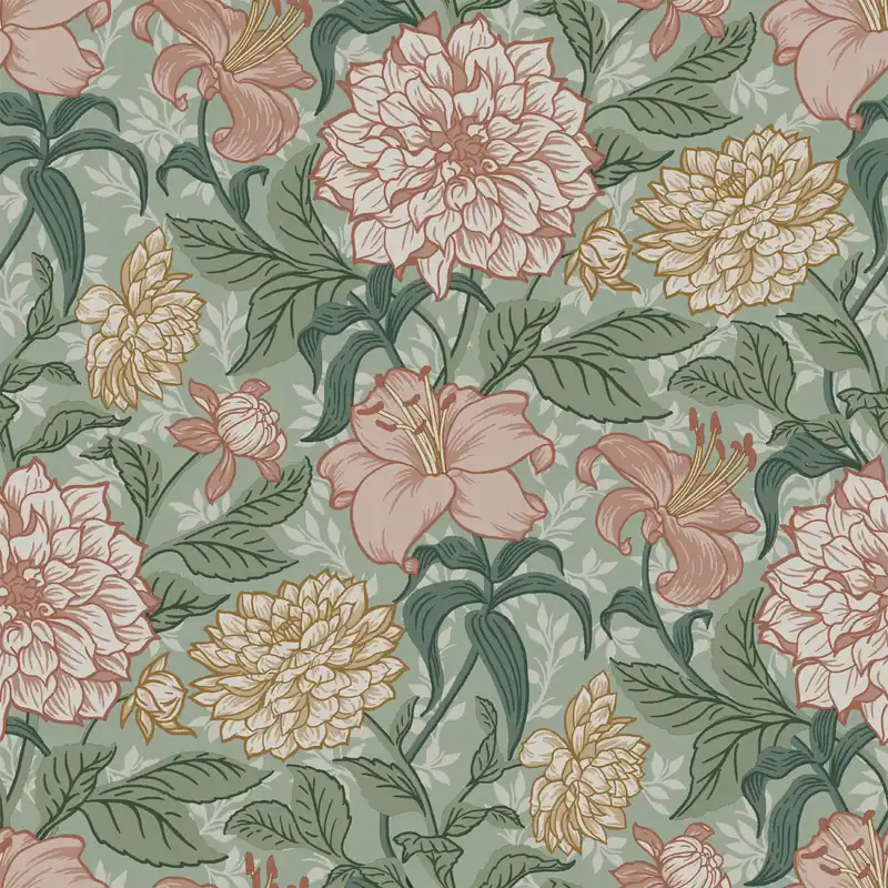 Grüne Vliestapete mit Blumen, 139378, Vintage Flowers, Esta Home Direkt Vom Hersteller