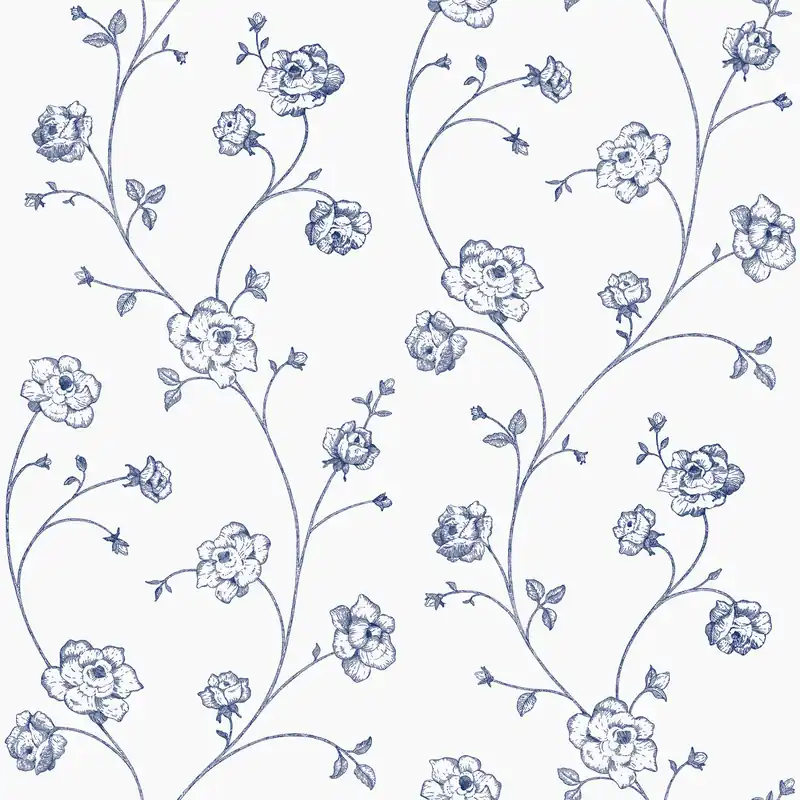 Weiß-blaue florale Vliestapete, 139300, Vintage Flowers, Esta Home Neue Ware