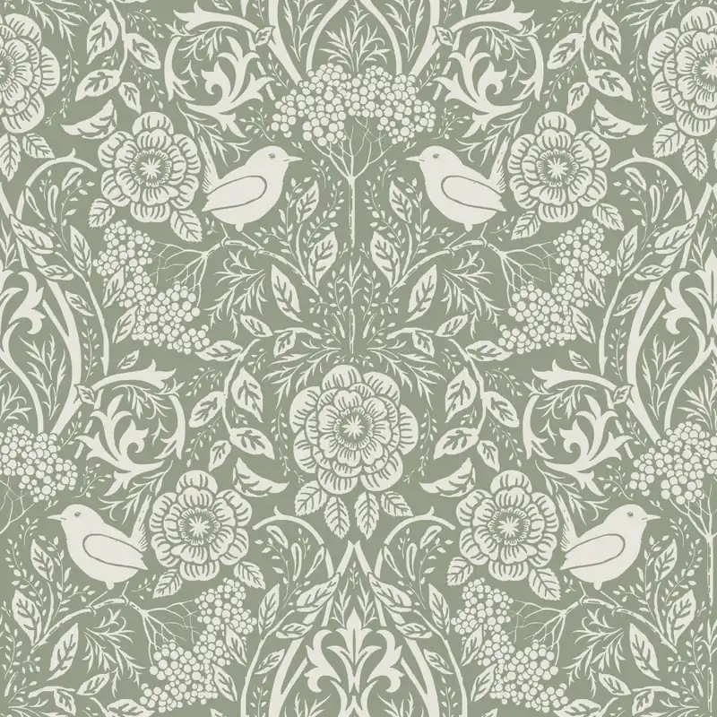Grüne Tapete mit Pflanzen und Vögeln, 139293, Vintage Flowers, Esta Home Wochenendangebot