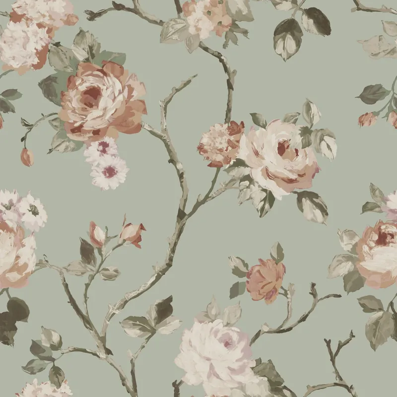 Grüne florale Vliestapete, 139291, Vintage Flowers, Esta Home Markenware