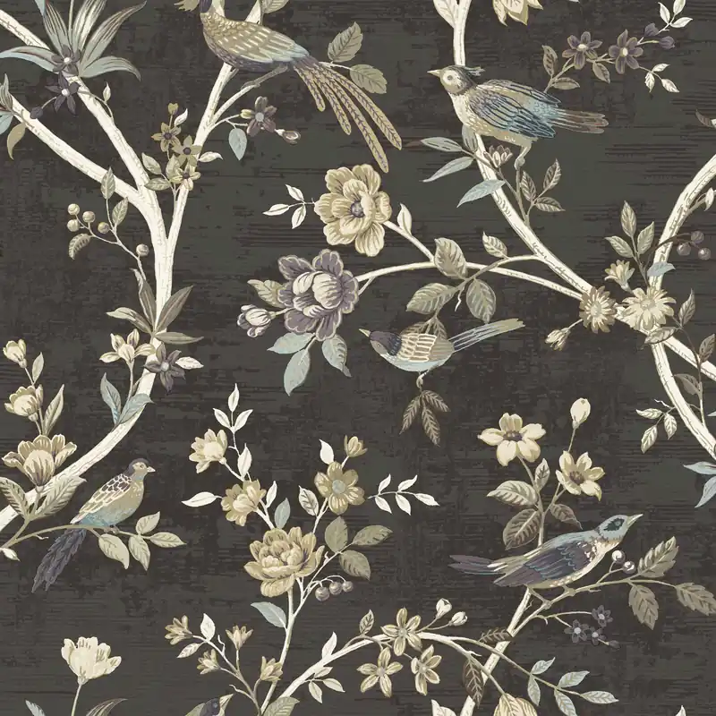Abverkauf Schwarze Tapete mit Blumen und Vögeln, 28847, Thema, Cristiana Masi by Parato