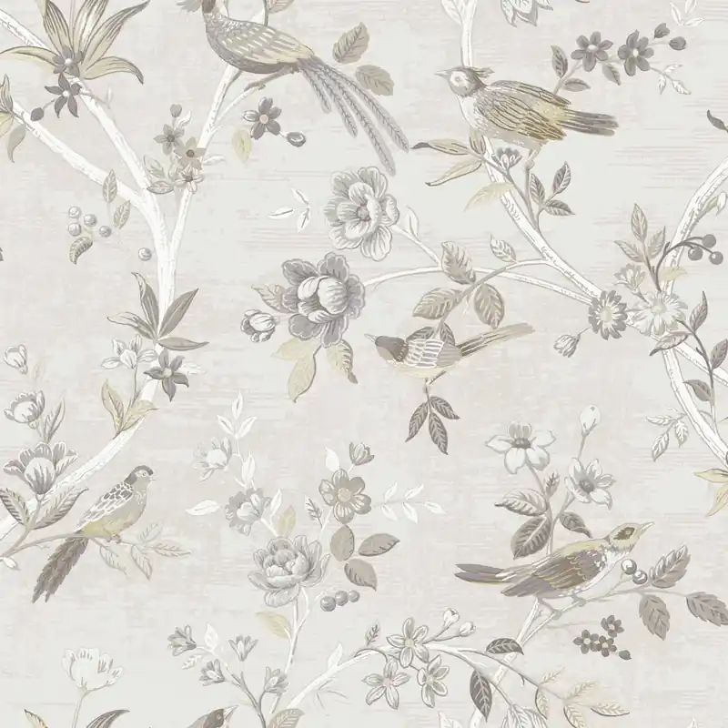 Neue Kollektion Grau-beige Tapete mit Blumen und Vögeln, 28841, Thema, Cristiana Masi by Parato