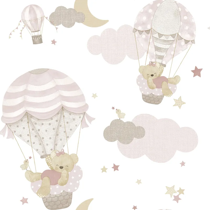 Kindertapete mit Tieren, Wolken, Sternen und Luftballons, 14818, Happy, Parato Beliebt