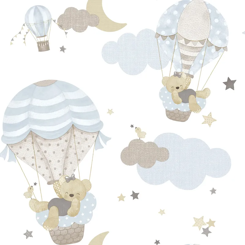 Preiswert Kindertapete mit Tieren, Wolken, Sternen und Luftballons, 14816, Happy, Parato