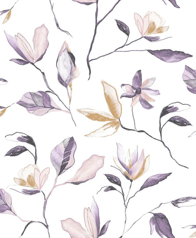 Neue Kollektion Lila Blumentapete, ZEN006, Zen, Zoom by Masureel