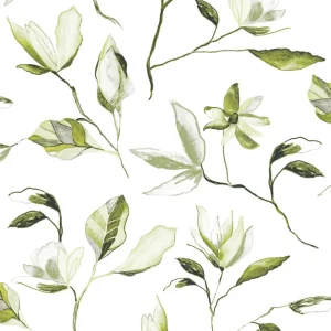 Grüne Blumentapete, ZEN003, Zen, Zoom by Masureel Begrenztes Angebot