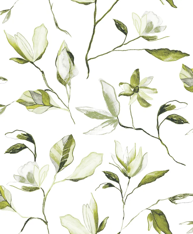 Grüne Blumentapete, ZEN003, Zen, Zoom by Masureel Begrenztes Angebot