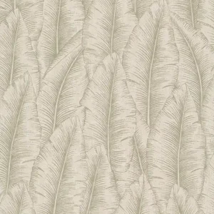 Grüne und cremefarbene Tapete mit Blättern, CU3203, Cumaru, Grandeco Must-Have
