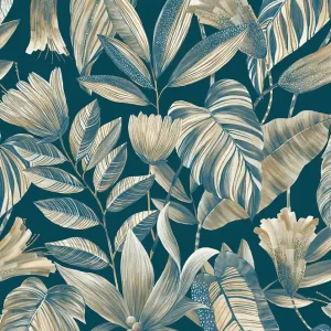 Neuheit Blaue Vliestapete mit Blumen und Blättern, BZ3104, Belize, Grandeco