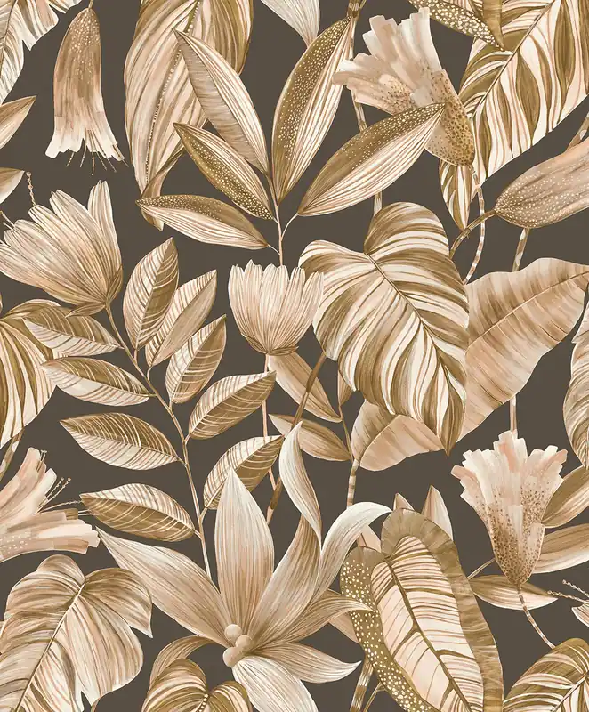 Braune Vliestapete mit Blumen und Blättern, BZ3108, Belize, Grandeco Wochenendangebot
