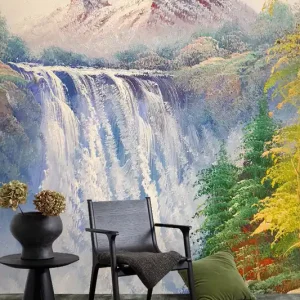 Fototapeten nach Maß, Landschaftsgemälde mit Wasserfall und Bäumen, 10201, Vavex Sonderaktion
