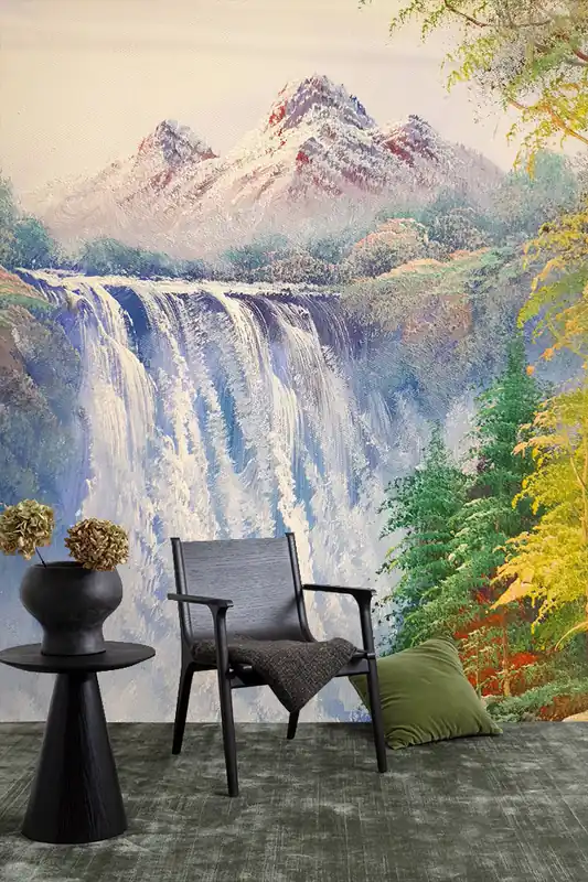 Fototapeten nach Maß, Landschaftsgemälde mit Wasserfall und Bäumen, 10201, Vavex Sonderaktion