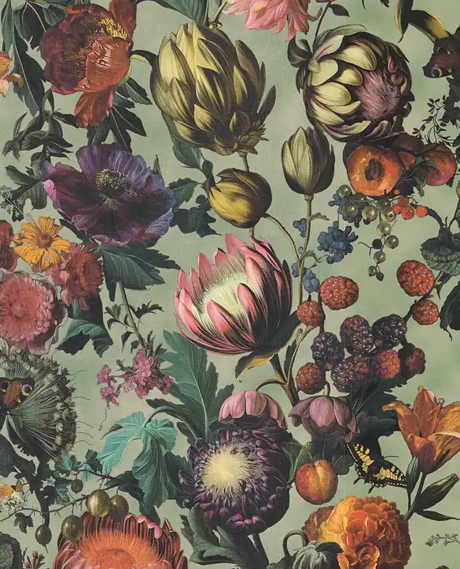 Tapete, Grün, Blumen, Früchte, Schmetterlinge, 351231, Magnifique, Eijffinger Nur Für Kurze Zeit