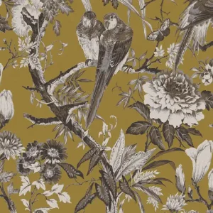 Günstig Tapete, ocker, Vögel, Blumen, Zweige, 127912, Arboretum, Graham Brown Premium