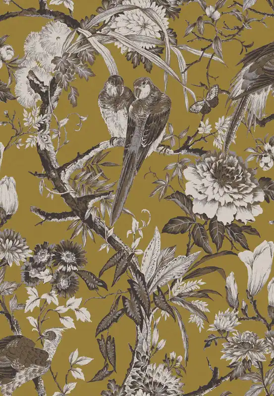 Günstig Tapete, ocker, Vögel, Blumen, Zweige, 127912, Arboretum, Graham Brown Premium