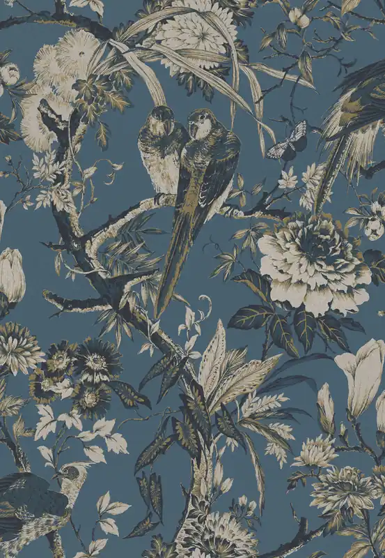 Tapete, blau, Vögel, Blumen, Zweige, 127911, Arboretum, Graham Brown Premium Expressversand