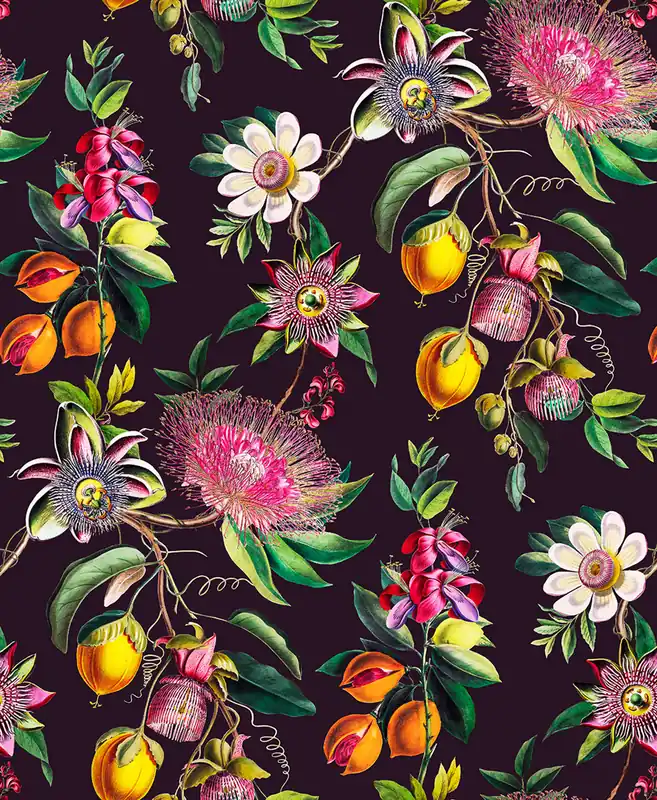 Tapete, schwarz, Blumen, Passionsblume, 127920, Arboretum, Graham Brown Premium Neue Kollektion