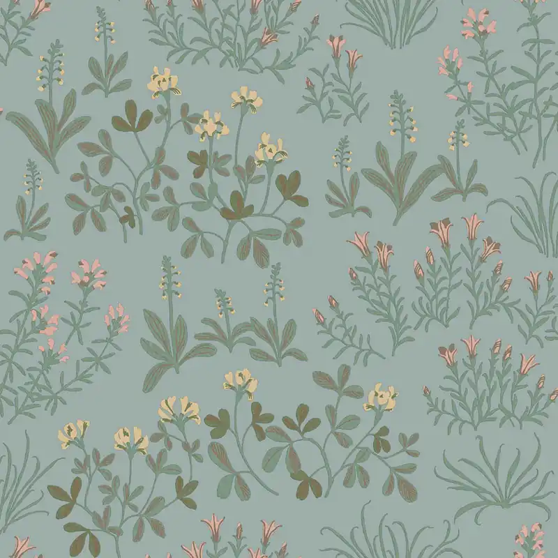 Tapete, blau, Blumen, 5802, Nordic Folk, Borastapeter Aktuell