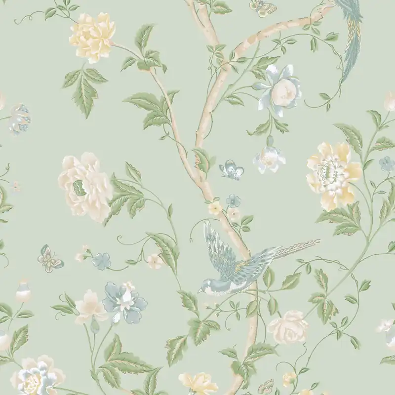 Blaue Vliestapete mit Schmetterlingen, Blumen und Vögeln 121407, Laura Ashley 3 Sofort Bestellen